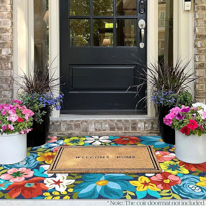 3x5 Boho Entry Rug - Small Washable Indoor Outdoor Mats for Front Door Non-Slip Porch Rug Spring Summer Colorful Floral Throw Rugs for Living Room Bedroom Entryway Kitchen Office Porch Decor