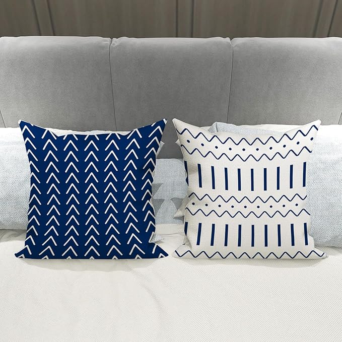 YCOLL Pillow Covers 16x16 Set of 4, Modern Sofa Throw Pillow Cover, Decorative Outdoor Linen Fabric Pillow Case for Chair Sofa Couch Bed Car, Dark Blue