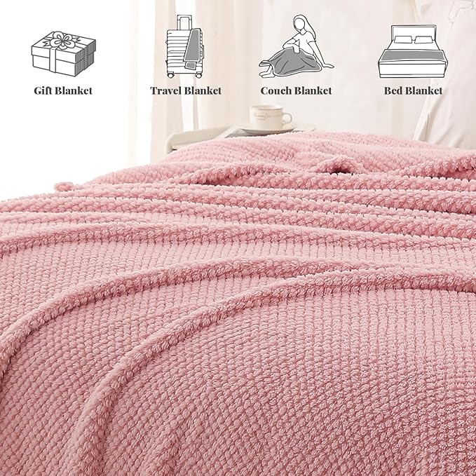 Whale Flotilla King Size Fuzzy Fleece Blanket for Bed, 90x104 Inch Fluffy Warm Soft Jacquard Blankets for All Season, Lightweight and Cozy, Pink