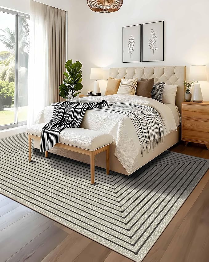 Latte&Fog 8x10 Area Rugs for Living Room, Large Beige Modern Abstract Washable Rug, Boho Non Slip Low Pile Carpet for Indoor Bedroom Dining Room, Office, Dorm, Classroom, Farmhouse and Kids Room