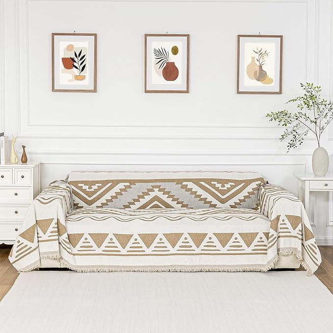 MYSKY HOME Couch Cover for Sectional Sofa Set for Dog Cat Pets Couch Cover 3 Seat Sofa Chenille Boho Geometric Furniture Sofa Cover Washable Couch Protector Multi-Use Couch Covers Blanket,71" X134"