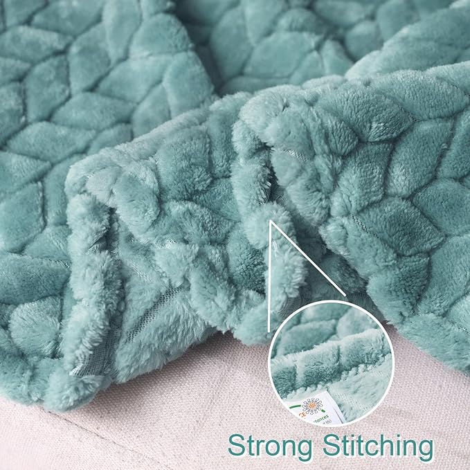 Exclusivo Mezcla Fleece Throw Blanket for Couch and Bed, 50x70 Inches Soft Cozy Jacquard Flannel Blankets, Lightweight Fuzzy Plush Warm Throws for Women, Celadon