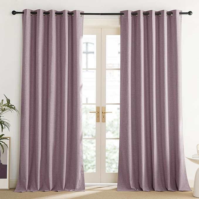 NICETOWN Chaise Mauve Vintage Linen 100% Blackout Curtains for Living Room, Thermal Insulated Curtains 95“ Long, Noise Reducing Window Treatment Drapes for Home Office, 62" Wide Per Panel, Set of 2