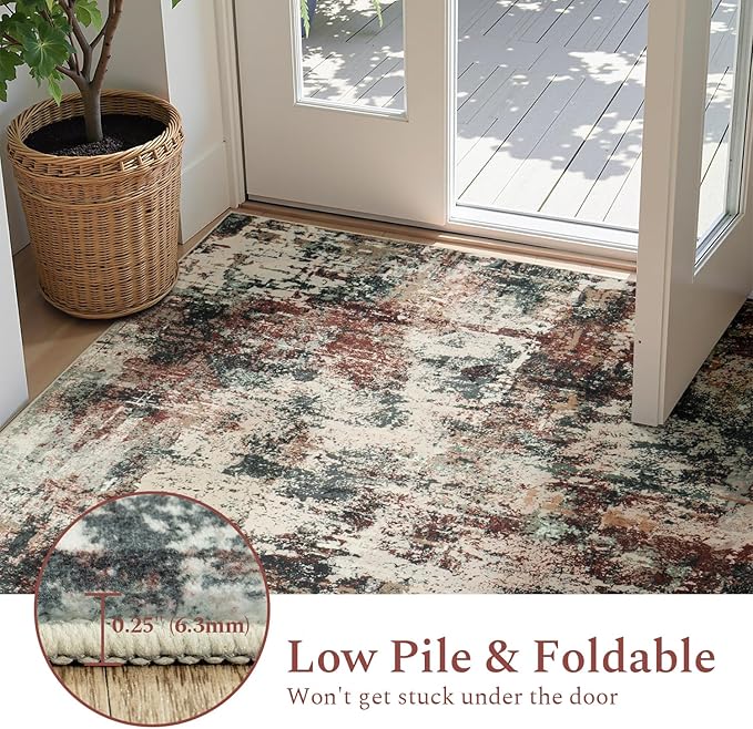 Rugflix 5x7 Area Rugs for Living Room, Washable Large Rug Stain-Resistant Low Pile, Modern Carpet for Dining Room Home Office Kid Room Nursery Bedroom, Rust