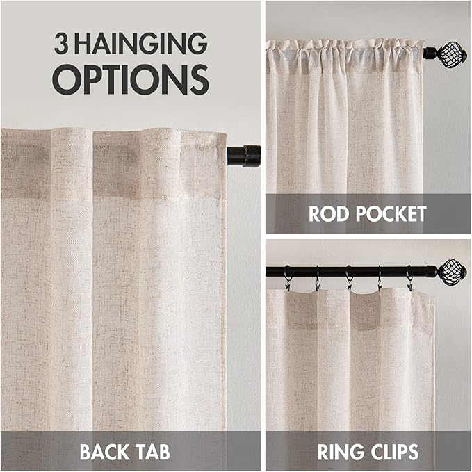MIULEE Natural White Linen Curtains 104 Inch Length 2 Panels for Bedroom Living Room, Soft Thick Linen Textured Window Drapes Semi Sheer Light Filtering Back Tab Rod Pocket Burlap Look Decor