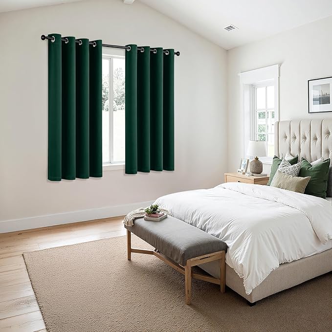 MIULEE Hunter Green Blackout Curtains for Bedroom Living Room 63 Inches Long 2 Panels, Thermal Insulated Room Darkening Drapes Solid Grommet Noise Reduction Light Blocking Window Treatments 50x63 Inch