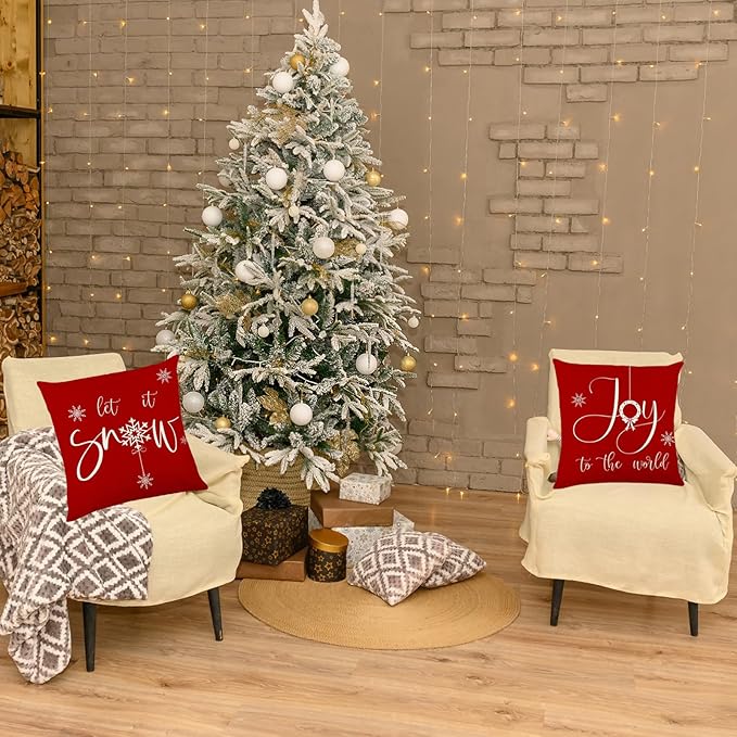 ONFAON Christmas Decorations - Christmas Pillow Covers 18x18 Set of 4, Holiday Christmas Decor Home Sofa Couch Cushion Indoor Decorations