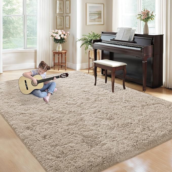 5x8 Area Rug for Living Room: Fluffy Shag Soft Washable Rugs Fuzzy Plush Indoor Carpet for Bedroom Nursery Playroom Dorm Kids Girls Boys Room (Camel, 5'x8')
