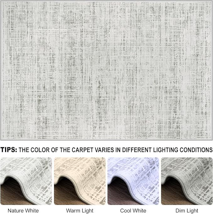 5x7 Area Rugs Washable Rug: Anti-Skid Abstract Modern Living Room Rug Soft Thin Carpets Indoor Floor Non-Shedding Carpet for Bedroom Dining Farmhouse Nursery Home Office (White Gray, 5'x7')