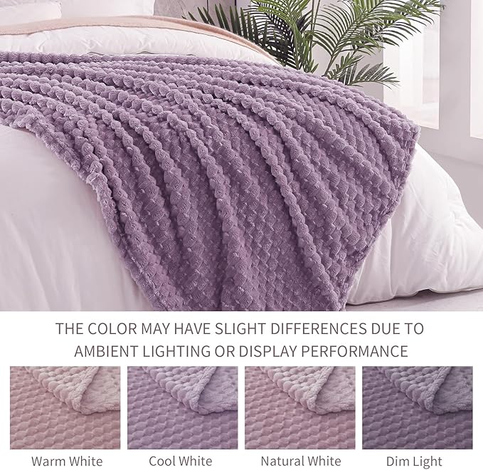 Exclusivo Mezcla Fleece Queen Blanket for Bed, Extra Large Fuzzy Grayish Purple Bed Blankets, Soft Cozy Plush Sofa Throws for All Seasons, 90x90 Inches