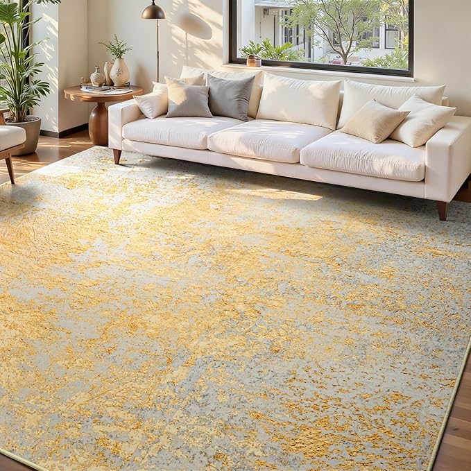 Ompaa Living Room Rug 6x9 Area Rug Washable Boho Carpet Non Slip Abstract Vintage Indoor Large Rugs for Bedroom, Classroom, College Dorm, Farmhouse, Dining Room, Kids Playroom (Orange, Silver & Gray)