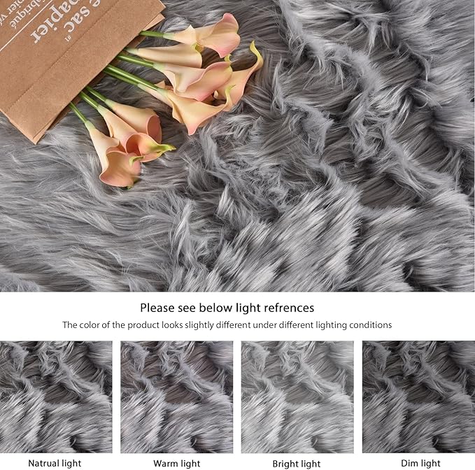 ORINOVA Silver Grey Washable Shaggy Round Rugs 6.6ft Large Faux Sheepskin Fur Rugs for Living Room Bedroom Circle Nursery Rug
