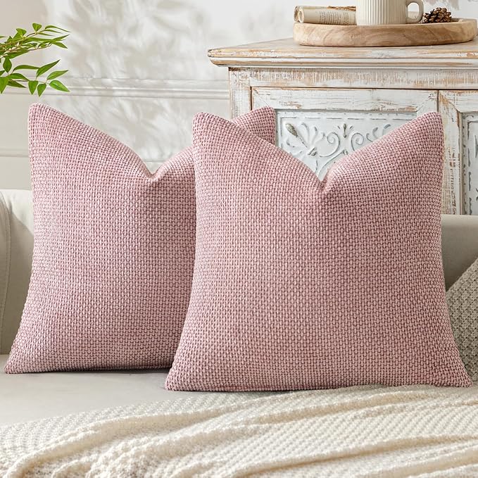 MIULEE Pack of 2 Valentines Day Couch Throw Pillow Covers 18x18 Inch Pink Modern Boho Decorative Pillow Covers Soft Cute Chenille Farmhouse Cushion Covers for Home Decor Bed Sofa Living Room
