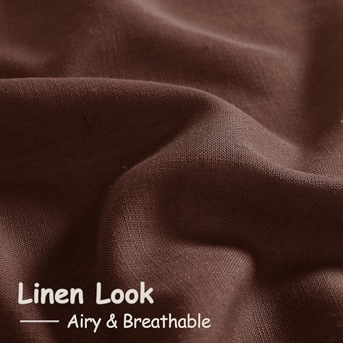 Rustic Brown Linen Curtains 63 Inches Long 2 Panel Sets for Living Room Bedroom Rod Pocket Back Tab Light Filtering Drape for Kitchen Window Short Protect Privacy Curtain Modern Farmhouse Decor 52x63
