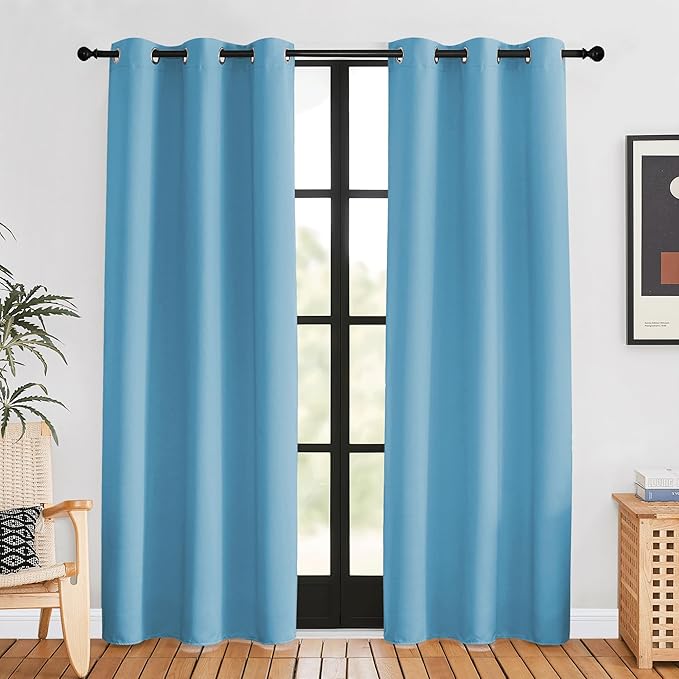 NICETOWN Blackout Window Curtains 80 inch Long, 2 Panels, 34 inch, Teal Blue, Grommet Top Room Darkening Thermal Insulated Solid Vertical Drapes for Bedroom/Kid Room