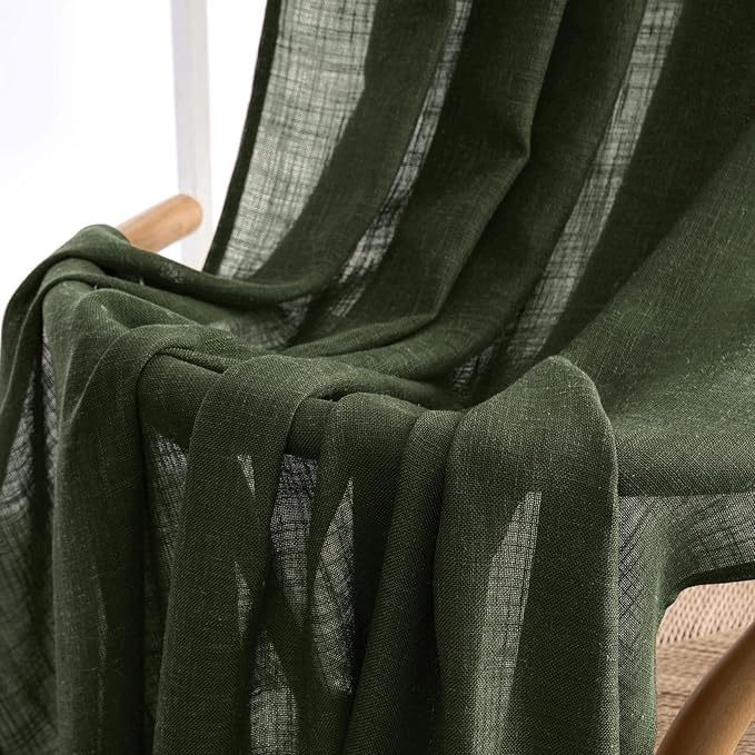 MIULEE Olive Green Linen Curtains 102 Inch Length 2 Panels for Bedroom Living Room, Soft Thick Linen Textured Window Drapes Semi Sheer Light Filtering Back Tab Rod Pocket Burlap Look Decor