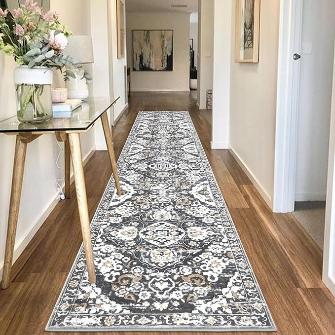HEBE Hallway Runner Rug 2'8''x14' Washable Vintage Distressed Area Rugs Non Slip Laundry Rug Runner Boho Floor Carpet Runners for Hallways Entryway Laundry Room Kitchen Bathroom
