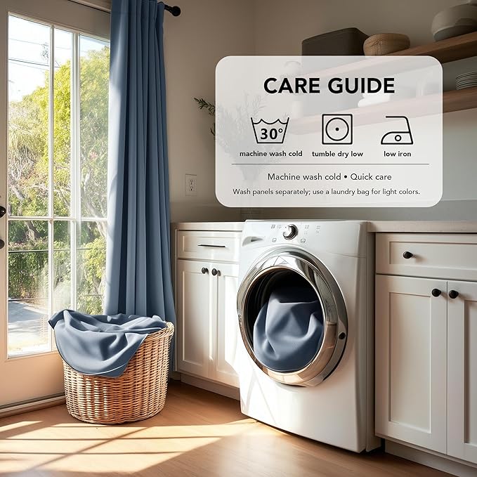 Deconovo Blackout Curtains, Thermal Insulated, W52 x L63 2 Panels, Back Tab, Machine Washable, Room-Darkening Drapes for Bedroom/Living Room Stone Blue