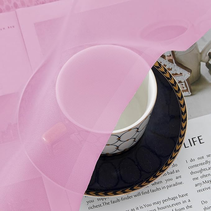 Chyhomenyc Pink Curtains Over Sink 36 Inch Length 2 Panels, Light Filtering Short Rod Pocket Voile Sheer Drapes for Bathroom Living Room Small Windows, Each 42W x 36L inches