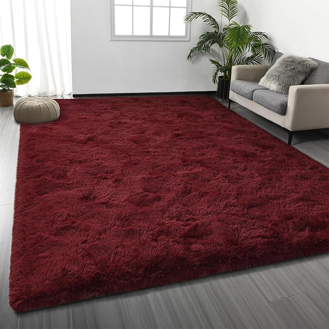 Deerhoo Large Shag Area Rugs 6 x 9, Plush Fuzzy Rugs for Living Room, Ultra Soft Fluffy Furry Rug for Bedroom, Indoor Carpet Nursery Rugs for Kids Room Home Decor, Burgundy