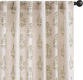 jinchan Linen Floral Curtains for Living Room 84 Inch Length Green Flower Cottage Core Farmhouse Curtains Rod Pocket Back Tab Boho Semi Sheer Window Drapes Bedroom Set 2 Panels Green on Beige