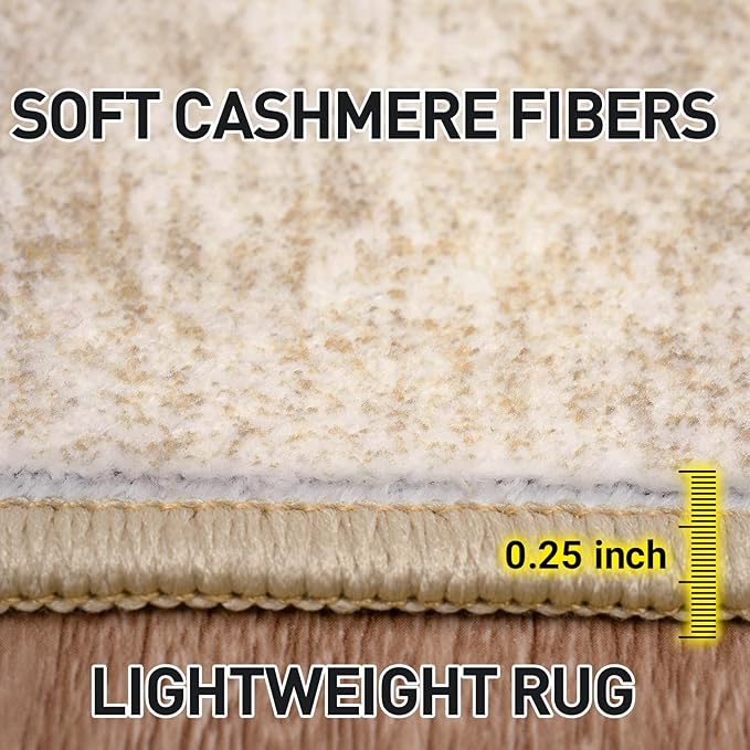 4x6 Area Rugs Washable Rug: Modern Abstract Living Room Rug Soft Anti-Skid Thin Carpet Indoor Floor Non-Shedding Carpets for Bedroom Dining Room Farmhouse Nursery Home Office - Beige
