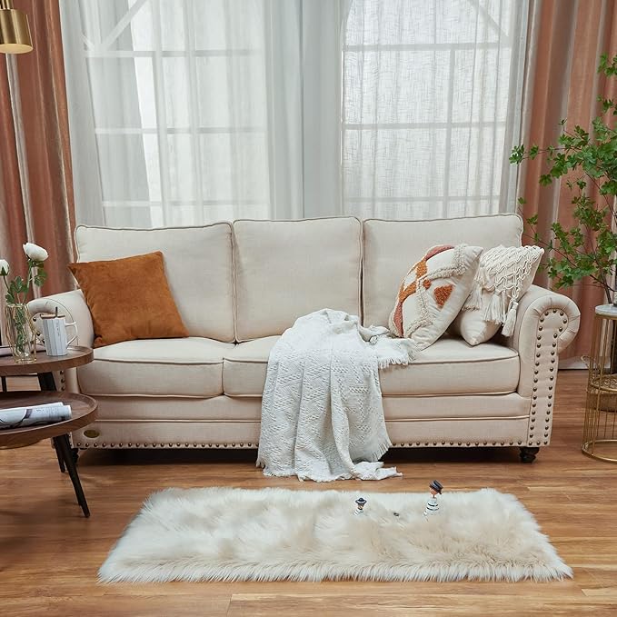 EasyJoy Ultra Soft Fluffy Shaggy Area Rug Faux Fur Rug Chair Cover Seat Pad Fuzzy Area Rug for Bedroom Floor Sofa Living Room (2 x 4 ft Rectangle, Beige)