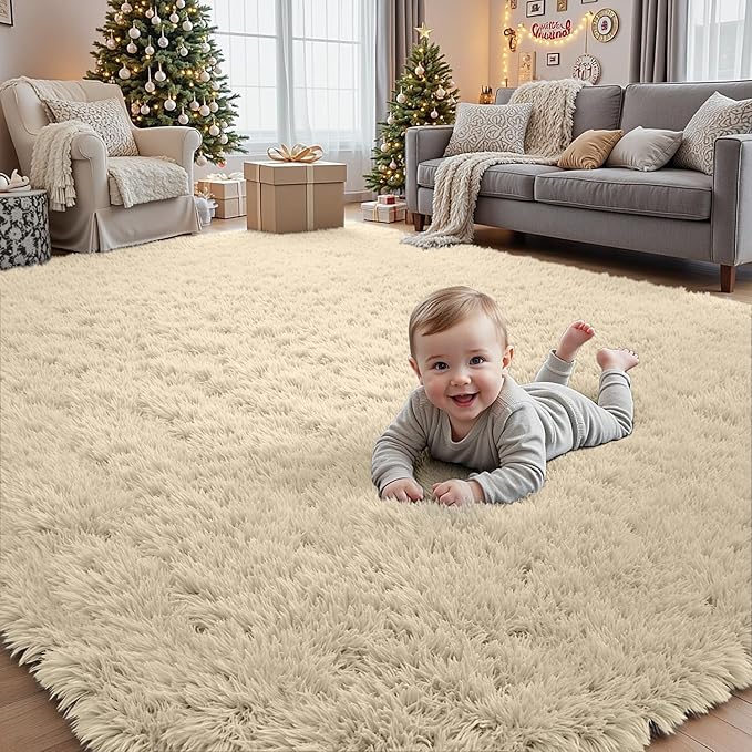 5x8 Area Rugs for Living Room: Soft Fluffy Shag Beige Rugs for Bedroom, Non Slip Large Fuzzy Plush Rug Indoor Floor Carpet for Nursery Kids Boys Girls Room, Dorms, Playroom, Modern Home Decor