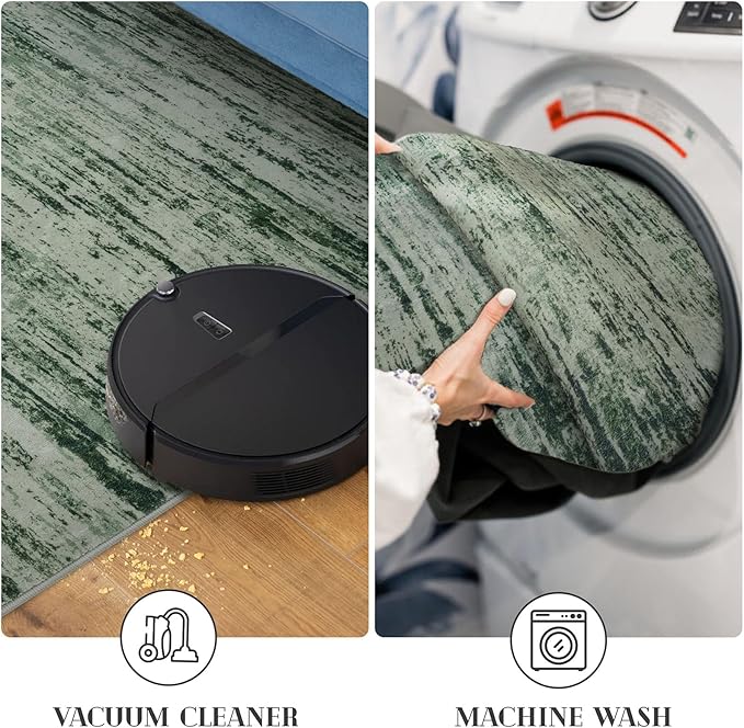 Lansny Modern Abstract Runner Rug 2x6, Forest Green Washable Kitchen Runner Non-Slip Soft Hallway Rug Runner Thin Print Faux Wool Carpet for Entryway Bedroom Laundry Room Indoor Home Decor