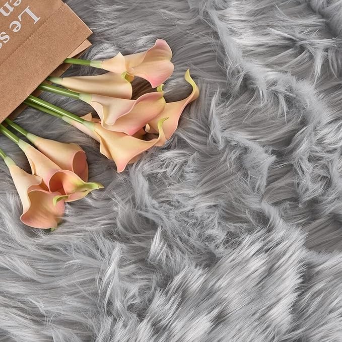 Latepis Grey Rugs for Living Room Shag 6x8 Faux Fur Sheepskin Rug for Sofa Bedroom Fluffy Washable Furry Plush Rugs, Rectangle