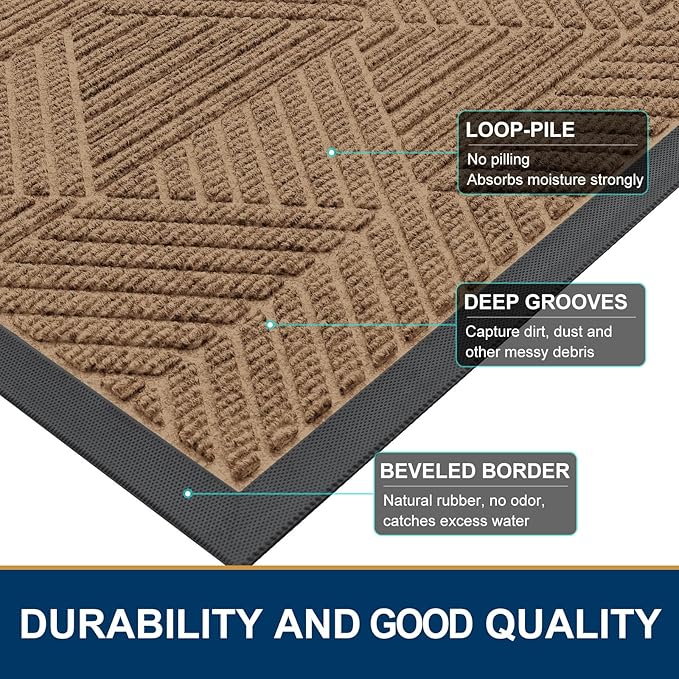 Smiry Front Door Mat Outside Entrance, Heavy Duty Sturdy Natural Rubber Doormat, Trap Dirt and Moisture, Easy Clean Low Profile Welcome Floor Mats for Indoor Outdoor Entry, 59x23 Inch, Coffee