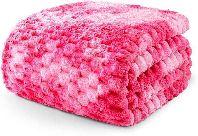 Exclusivo Mezcla Fleece Twin Blanket for Bed, Extra Large Fuzzy Tie-dye Hot Pink Bed Blankets, Soft Cozy Plush Sofa Throws for All Seasons, 90x66 Inches