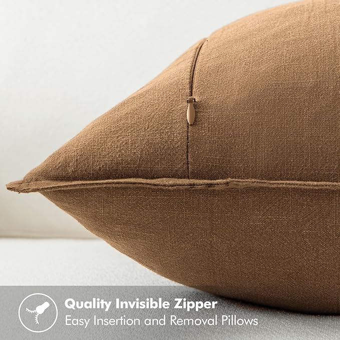 MIULEE Decorative Linen Euro Sham Pillow Covers 26x26 Brown Boho Farmhouse Neutral Couch Throw Pillows for Bed Pack of 2 Accent Modern Pillowcase Sofa Livingroom Home Decor