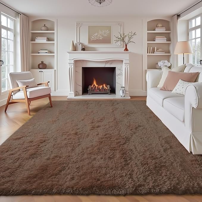 8x10 Area Rugs for Living Room: Fluffy Shag Soft Washable Rug Large Fuzzy Plush Indoor Carpet for Bedroom Nursery Playroom Kids Girls Boys Room (Coffee, 8'x10')