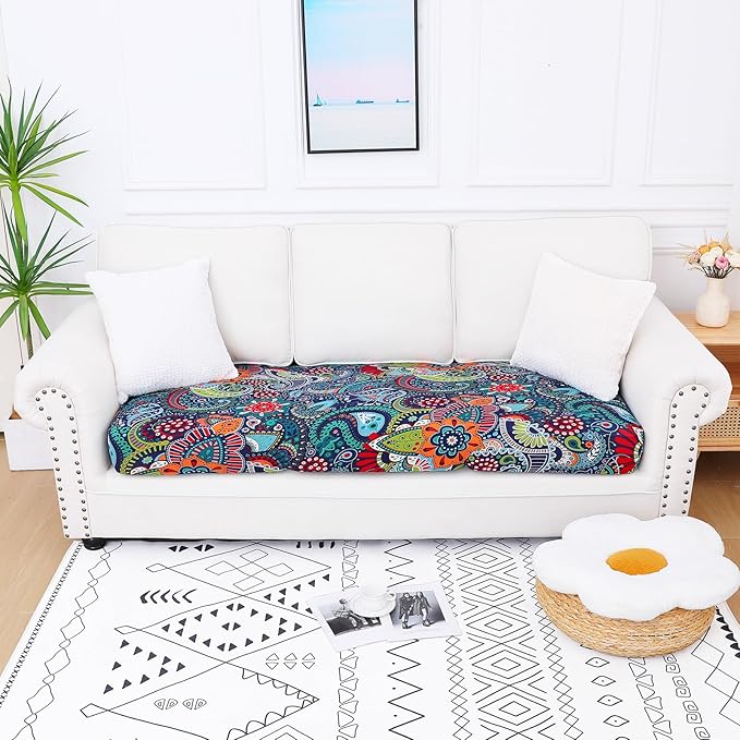 Smiry Printed Couch Cushion Covers, Stretch Soft Couch Covers for Sofa, Washable Non-Slip Sofa Slipcover Furniture Protector for Indoor and Outdoor (Large, Blue Green)