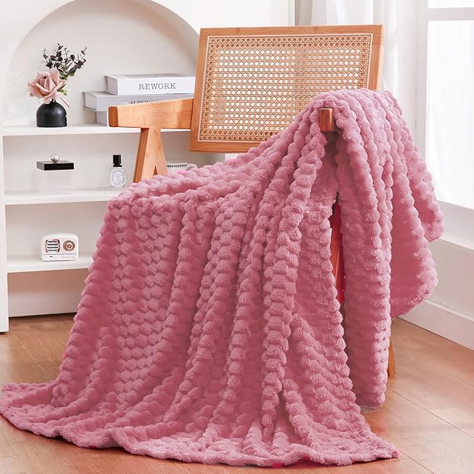 Dusty Pink Throw Blanket 50"×60" inches Gifts for Mom Fuzzy 3D Jacquard Decorative Flannel Fleece Super Soft Plush Cozy Blanket for Couch Sofa Chair Lightweight