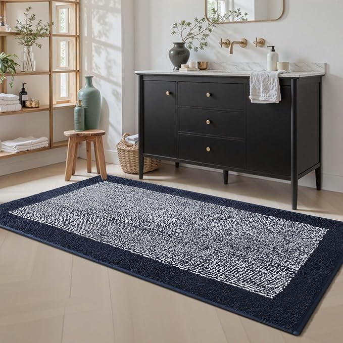 70x24 Long Bathroom Rugs Washable Non Slip, Dark Blue Bath Mat for Bathroom Floor Tub, Soft Absorbent Quick Dry Mats for Shower, Bathtub,Home Decor