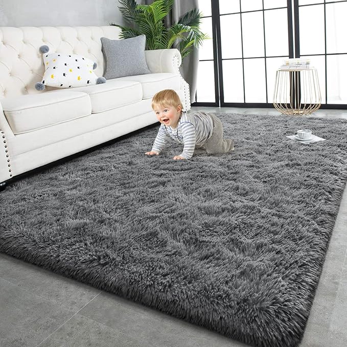 TWINNIS Super Soft Shaggy Rugs Fluffy Carpets, 6x9 Feet, Indoor Modern Plush Area Rugs for Living Room Bedroom Kids Room Nursery Home Decor, Upgrade Anti-Skid Rectangular Fuzzy Rug, Gray