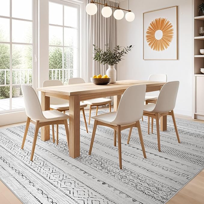 Nakagishi 6x9 Area Rugs Living Room: Washable Boho Large Neutral Soft Farmhouse Rug Stain Resistant Modern Indoor Floor Non-Slip Carpet for Bedroom Nursery Kids Playroom Office Dining Room Dorm- Grey