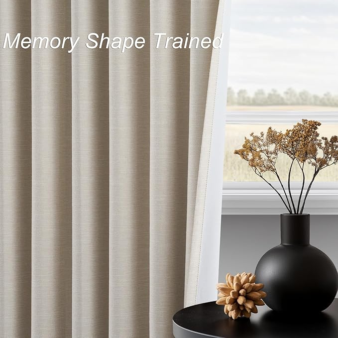 Extra Long 120 Inch Blackout Curtains for Large Window Treatment Natural Farmhouse Thick Linen Texture Sound Proof Drapes Room Divider Pleat Ceiling Track Burg Bedroom 10Ft(W52 xL132 2 Panels)
