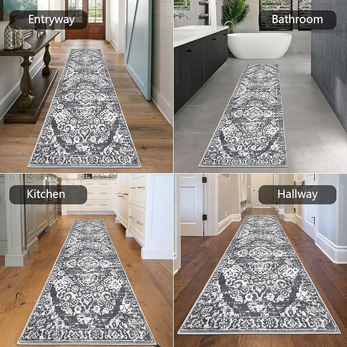 HEBE Hallway Runner Rug 2'8''x8' Washable Vintage Distressed Area Rugs Non Slip Laundry Rug Runner Boho Floor Carpet Runners for Hallways Entryway Laundry Room Kitchen Bathroom