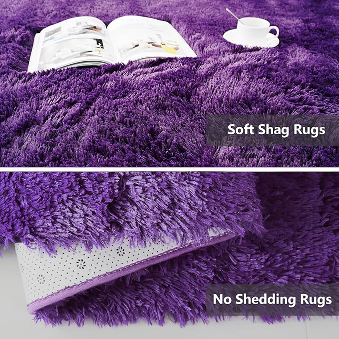 Shag Area Rugs for Bedroom Living Room,5X8 Ultra Soft Purple Fluffy Area Rugs for Dorm, Indoor Carpet Nursery Rugs for Kids Girls Room Home Decor, Purple