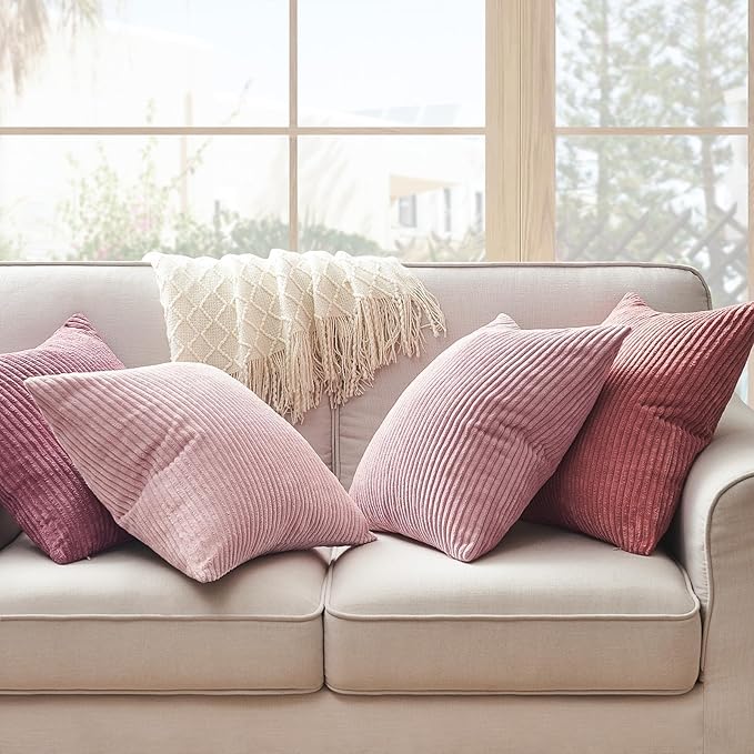 Topfinel Decorative Throw Pillow Covers Cushion Cases, Set of 4 Soft Velvet Modern Double-Sided Designs, Mix and Match for Home Decor, Pillow Inserts Not Included (24x24 inch, Pink)