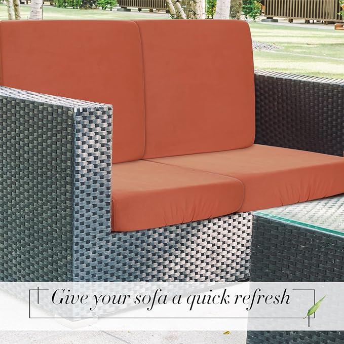 Newwiee 8Pcs Patio Cushion Covers Stretch Outdoor Cushion Cover Replacement for Patio Furniture Sofa Couch Slipcovers, Soft Flexibility Washable Furniture Protector(Waterproof Pure,Terra Cotta)