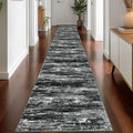 KOZYFLY Modern Abstract Washable Runner Rug 2.6x18 Hallway Runners Non-Slip Soft Kitchen Rugs, Black Grey Striped 18 Foot Carpet Runner for Stair Entryway Laundry Room Foyer