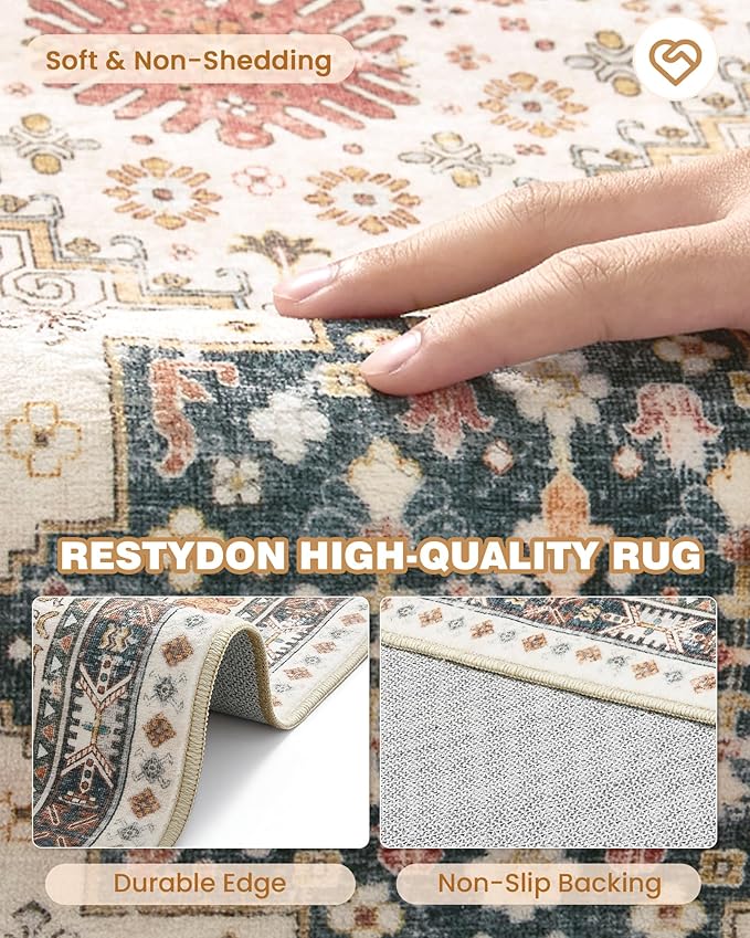Kitchen Runner Rug Non Slip Washable 2.5x8, Soft Low Pile Entryway Rug Runners for Hallways,Carpet Runner for Living Room,Kitchen, Laundry, Bathroom(Blue/Red/Multi,2.5'x8')