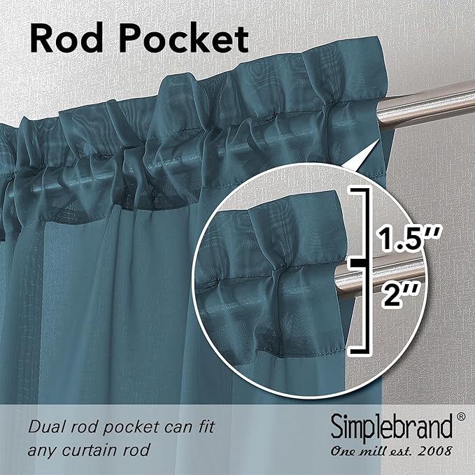 Simplebrand Dusty Blue Sheer Curtains 90 Inches Long 2 Panels, Light Filtering Rod Pocket Solid Color Window Sheer Curtain Panels, Elegant Curtains & Drapes for Living Room, Bedroom, 42" W x 90" L