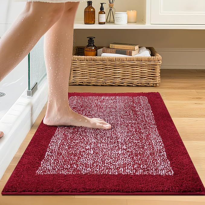Bathroom Rugs 24x17 Non Slip Washable, Red Bath Mat for Bathroom Floor Tub, Soft Absorbent Quick Dry Mats for Shower, Bathtub,Home Decor