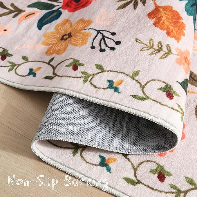Rugcomf Runners for Hallways Kitchen Runner Rug Non Slip 2'x 10' Long Washable Rugs with Rubber Backing Soft Floral Carpet Runner for Hallways, Kitchen, Laundry, Bedroom, Bathroom(Beige)