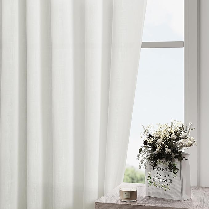 Linen Off White Curtains 135 inch Extra Long for Living Room Back Tab Light Filtering Semi Sheer Drapes Modern Farmhouse Coastal Decor Cotton Textured Curtain for Floor to Ceiling High Window 52x135